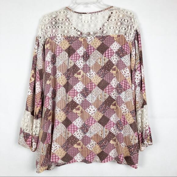 Royal Moda Womens Top XL Y2K Boho Patchwork Lace Fairy Boho Cottagecore Flawed - Picture 2 of 10